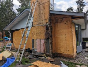 discovering rot repair needed around exterior of fireplace